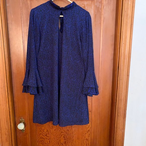 Atina Cristina Dark Purple/Blue and Black Dress W/Ruffle Bell Sleeves Size M - Picture 13 of 15